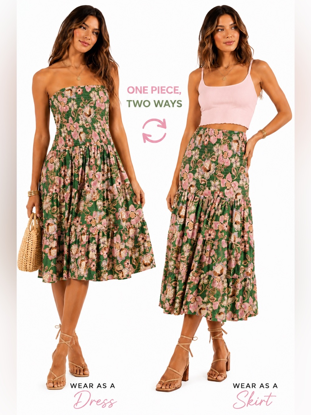 MISA Los Angeles Lola Convertible Smocked Floral Midi Dress Skirt XS 100% Cotton